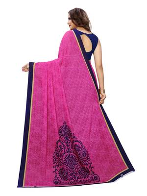 Pink Printed Georgette Saree With Blouse 4