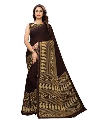 Brown Printed Georgette Saree With Blouse 1