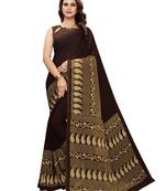 Brown Printed Georgette Saree With Blouse