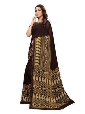 Brown Printed Georgette Saree With Blouse 2