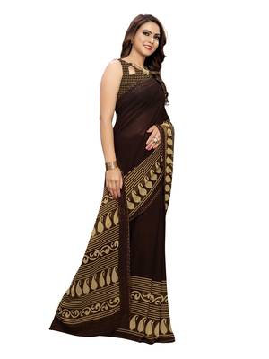 Brown Printed Georgette Saree With Blouse 3