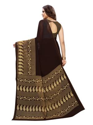 Brown Printed Georgette Saree With Blouse 4