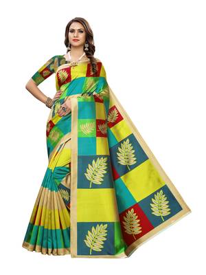 Yellow Printed Art Silk Saree With Blouse 1