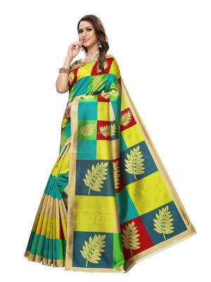 Yellow Printed Art Silk Saree With Blouse 2