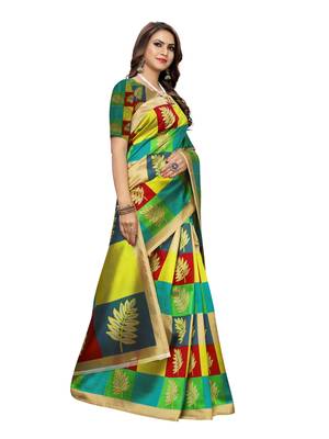 Yellow Printed Art Silk Saree With Blouse 3