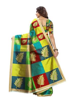 Yellow Printed Art Silk Saree With Blouse 4