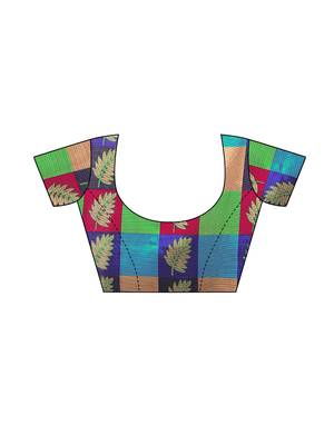 Blue printed art silk saree with blouse 5