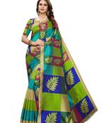 Green printed art silk saree with blouse