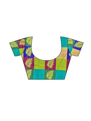 Green printed art silk saree with blouse 5