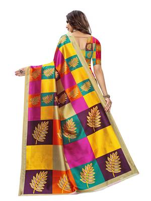 Yellow Printed Art Silk Saree With Blouse 4