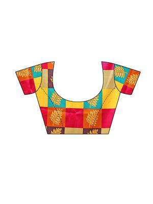 Yellow Printed Art Silk Saree With Blouse 5