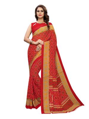 Red printed georgette saree with blouse 1