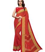 Red printed georgette saree with blouse
