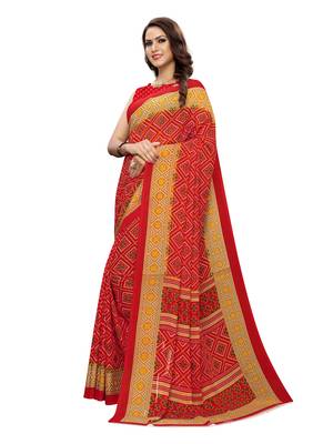 Red printed georgette saree with blouse 2