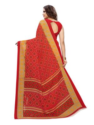 Red printed georgette saree with blouse 4