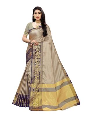 Grey Woven Poly Silk Saree With Blouse 1