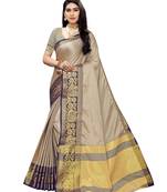 Grey Woven Poly Silk Saree With Blouse