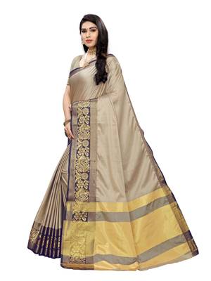 Grey Woven Poly Silk Saree With Blouse 2