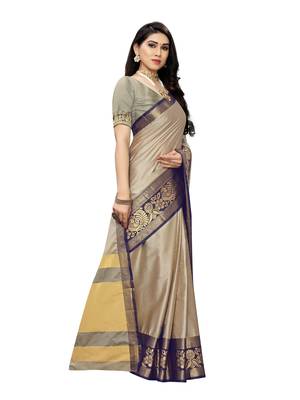 Grey Woven Poly Silk Saree With Blouse 3