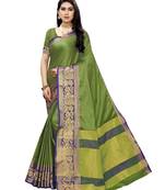 Green woven poly silk saree with blouse