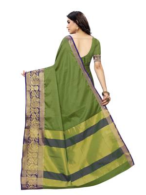 Green woven poly silk saree with blouse 4