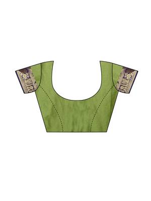 Green woven poly silk saree with blouse 5
