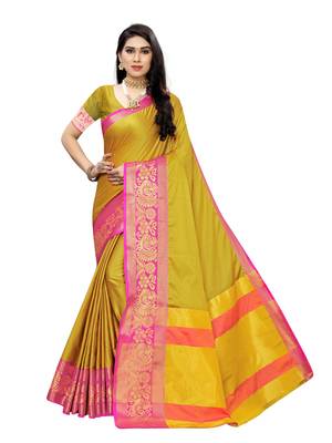 Yellow Woven Poly Silk Saree With Blouse 1