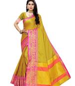 Yellow Woven Poly Silk Saree With Blouse