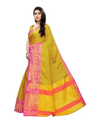 Yellow Woven Poly Silk Saree With Blouse 2