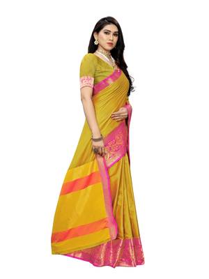 Yellow Woven Poly Silk Saree With Blouse 3