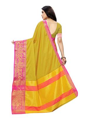 Yellow Woven Poly Silk Saree With Blouse 4