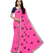 Pink embroidered georgette saree with blouse