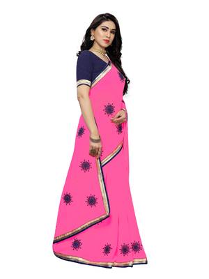 Pink embroidered georgette saree with blouse 3