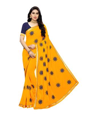 Yellow embroidered georgette saree with blouse 1