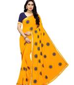 Yellow embroidered georgette saree with blouse