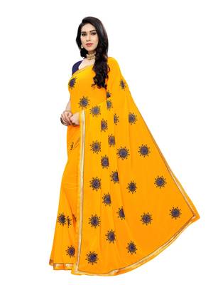 Yellow embroidered georgette saree with blouse 2