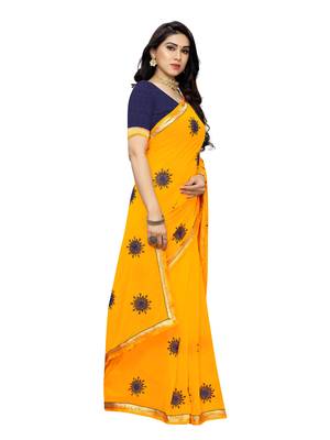 Yellow embroidered georgette saree with blouse 3