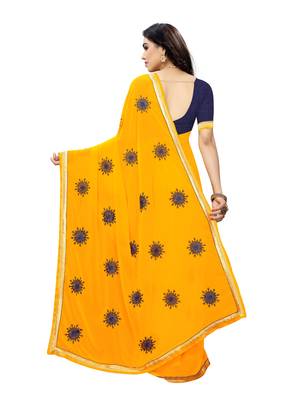 Yellow embroidered georgette saree with blouse 4