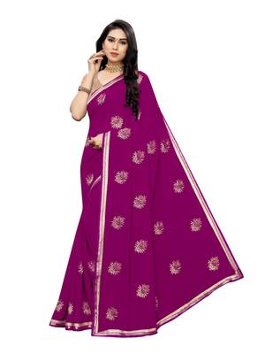 Dark orchid embroidered georgette saree with blouse 1