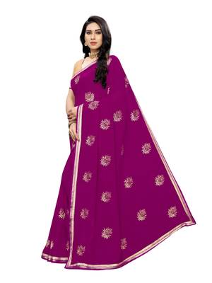 Dark orchid embroidered georgette saree with blouse 2