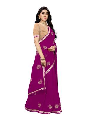 Dark orchid embroidered georgette saree with blouse 3