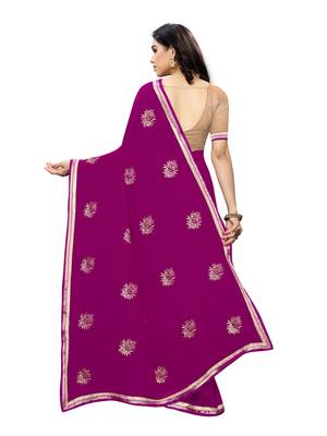Dark orchid embroidered georgette saree with blouse 4