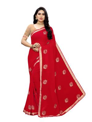 Ruby embroidered georgette saree with blouse 1