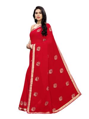 Ruby embroidered georgette saree with blouse 2
