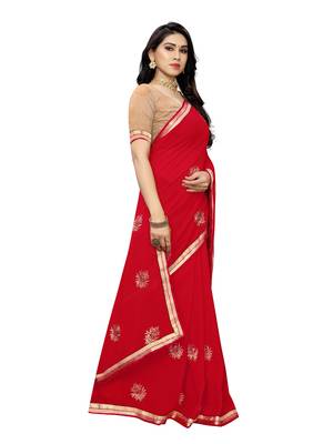 Ruby embroidered georgette saree with blouse 3