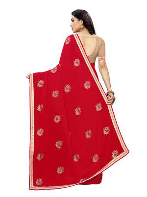 Ruby embroidered georgette saree with blouse 4
