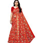 Red Printed Bhagalpuri Silk Saree With Blouse