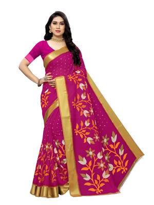 Pink Printed Bhagalpuri Silk Saree With Blouse 1