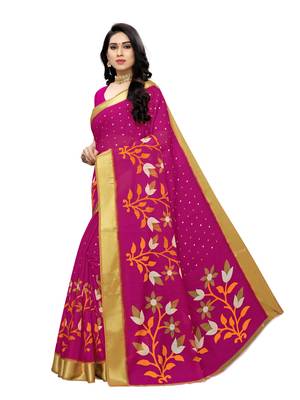 Pink Printed Bhagalpuri Silk Saree With Blouse 2