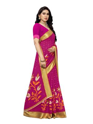 Pink Printed Bhagalpuri Silk Saree With Blouse 3